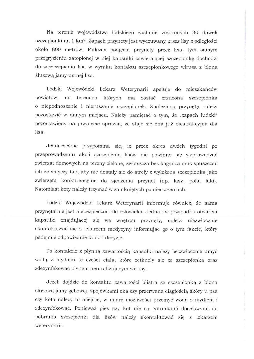 Komunikat w sprawie jesiennej akcji szczepienia lisów wolno żyjących przeciwko wściekliźnie 2025 2